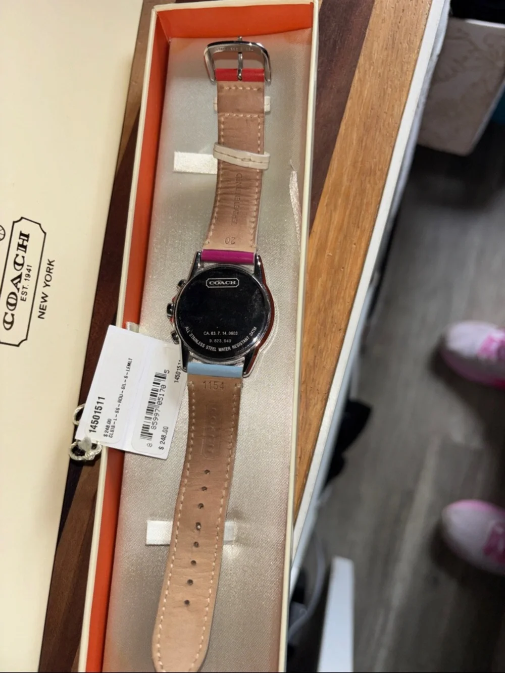 Coach Multicolor Leather Strap Chronograph Watch with Silver Dial - Picture 6 of 9